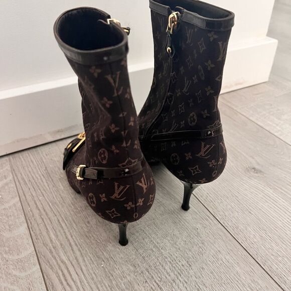Louis Vuitton Mimosa Mini Lin Monogram Ankle Boots 7.5 - Picture 2 of 15